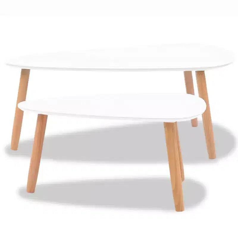 Tables basses, lot de 2, blanc, pin massif, MDF, moyennes, durables