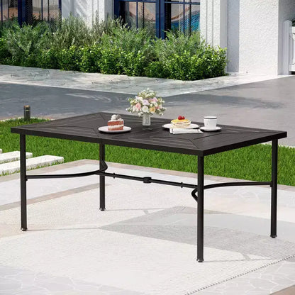 Captiva Designs 7pc Outdoor Patio Geometric Pattern Rectangular Steel Dining Table & Sling Fixed Chairs