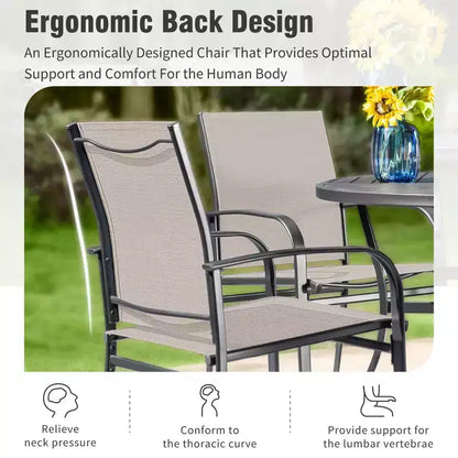 Captiva Designs 7pc Outdoor Patio Geometric Pattern Rectangular Steel Dining Table & Sling Fixed Chairs
