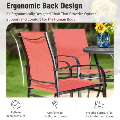 Captiva Designs 7pc Outdoor Patio Geometric Pattern Rectangular Steel Dining Table & Sling Fixed Chairs