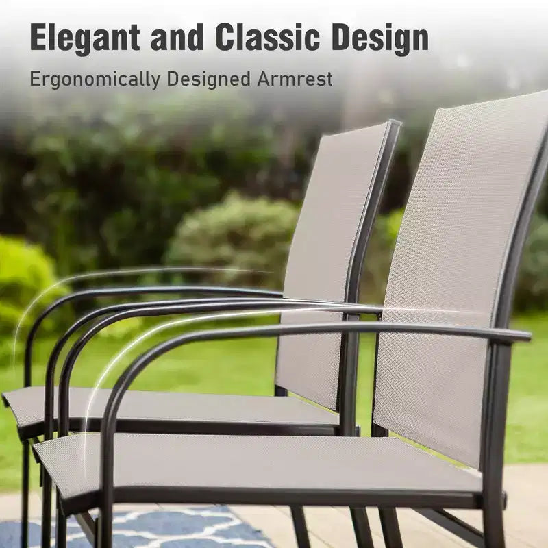 Captiva Designs 7pc Outdoor Patio Geometric Pattern Rectangular Steel Dining Table & Sling Fixed Chairs