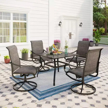 Captiva Designs 5pc Outdoor Patio Square Dining Steel Table & Swivel Sling Metal Chairs