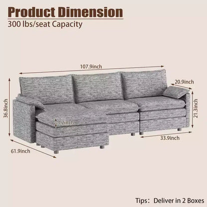 Canapé modulable XL 108 places en L avec ottomane pour salon/appartement