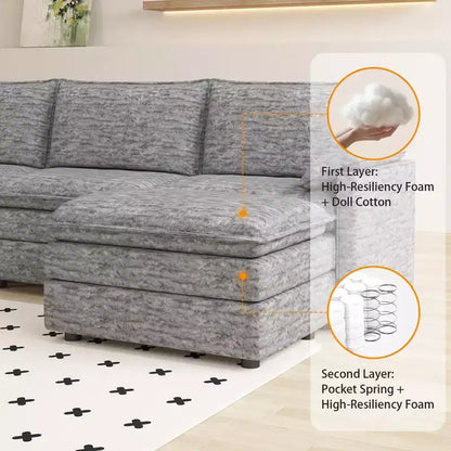 Canapé modulable XL 108 places en L avec ottomane pour salon/appartement