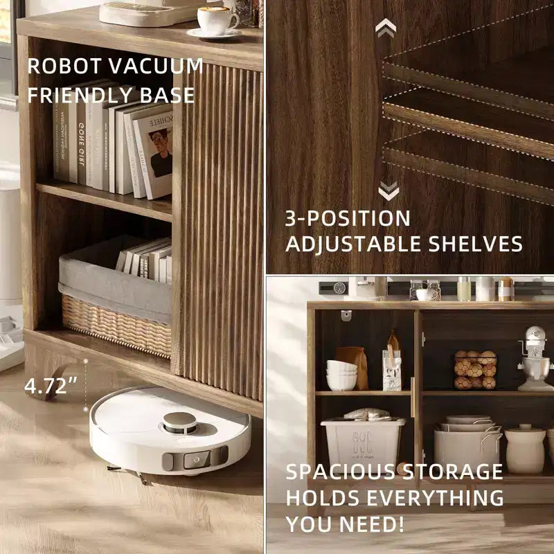 Meuble de rangement moderne SUGIFT avec étagères réglables, cadre en bois durable, base surélevée et rangement polyvalent pour la maison