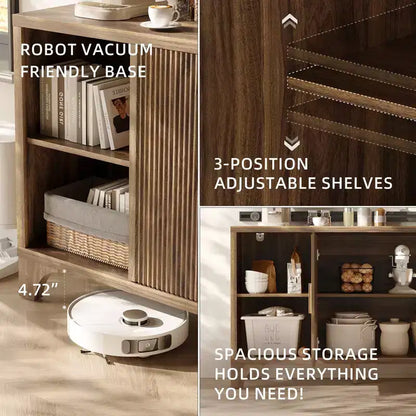 Meuble de rangement moderne SUGIFT avec étagères réglables, cadre en bois durable, base surélevée et rangement polyvalent pour la maison
