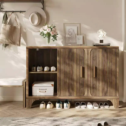 Meuble de rangement moderne SUGIFT avec étagères réglables, cadre en bois durable, base surélevée et rangement polyvalent pour la maison