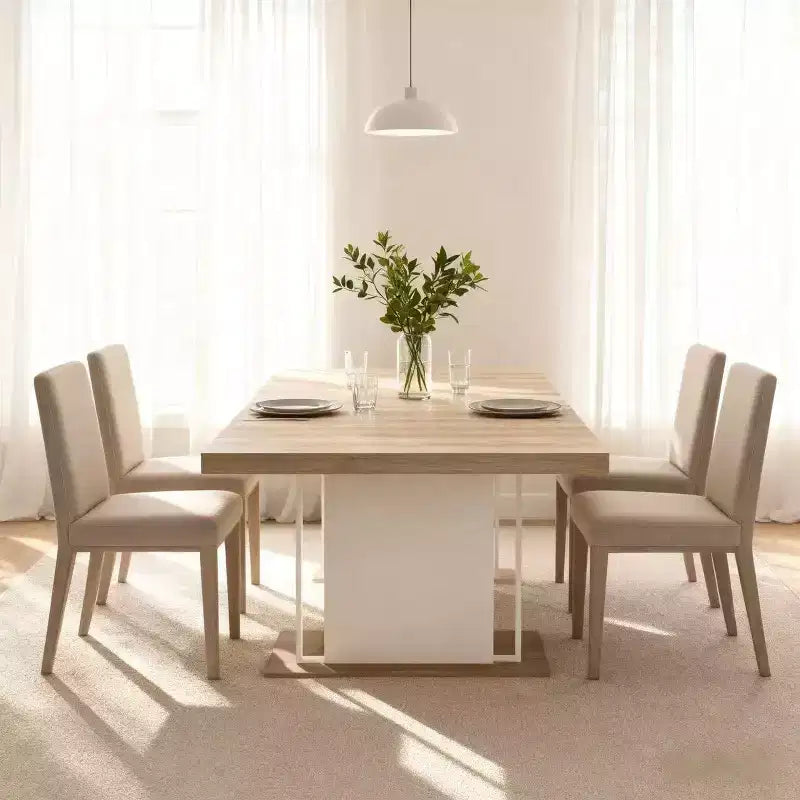 Homy Casa Extendable Dining Table, Oak and White  Modern Expandable Design