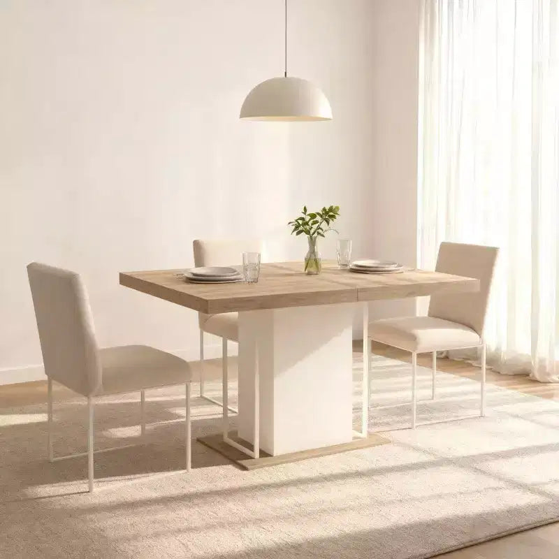 Homy Casa Extendable Dining Table, Oak and White  Modern Expandable Design