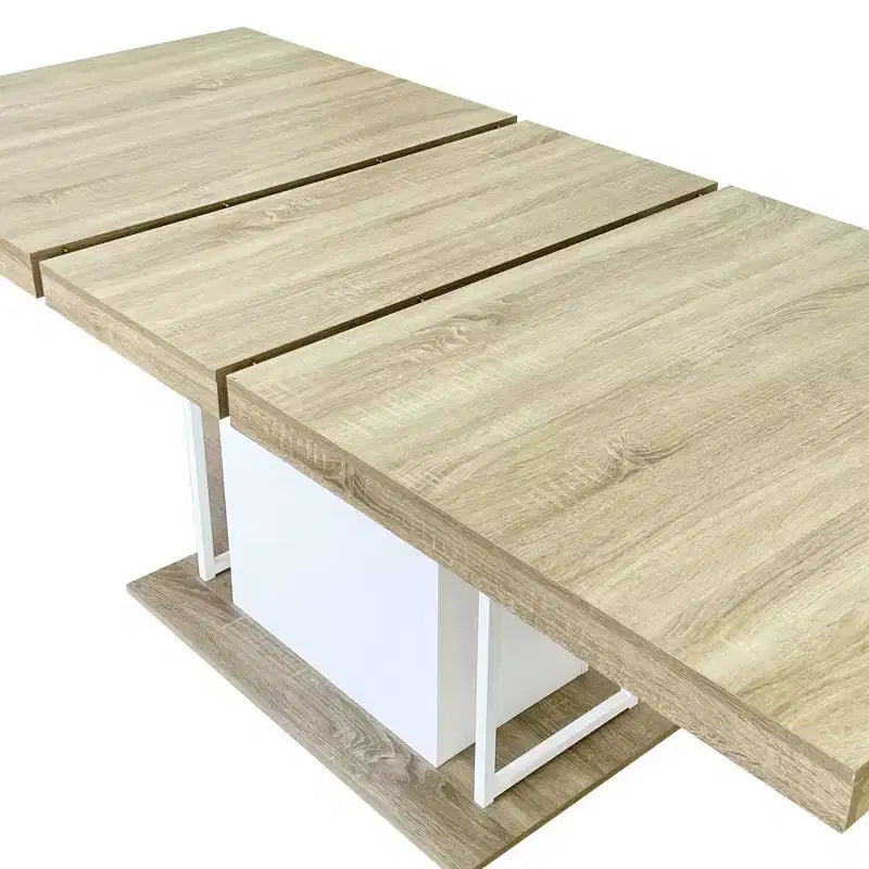 Homy Casa Extendable Dining Table, Oak and White  Modern Expandable Design