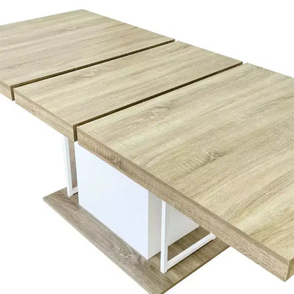 Homy Casa Extendable Dining Table, Oak and White  Modern Expandable Design