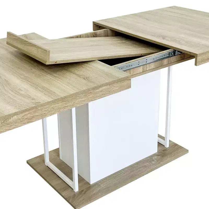Homy Casa Extendable Dining Table, Oak and White  Modern Expandable Design