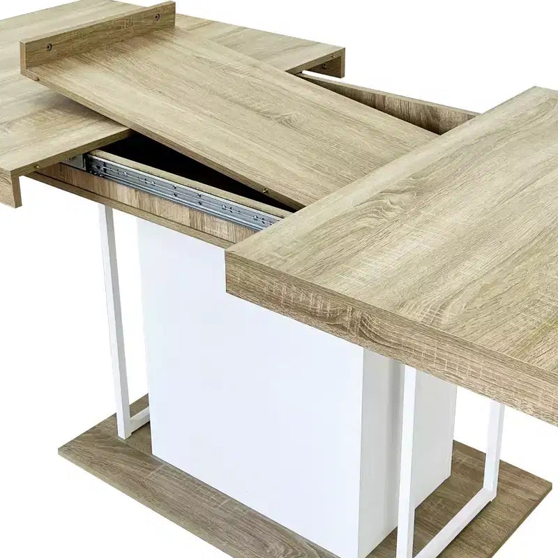 Homy Casa Extendable Dining Table, Oak and White  Modern Expandable Design