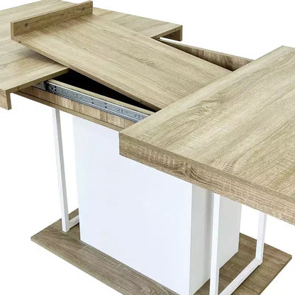 Homy Casa Extendable Dining Table, Oak and White  Modern Expandable Design