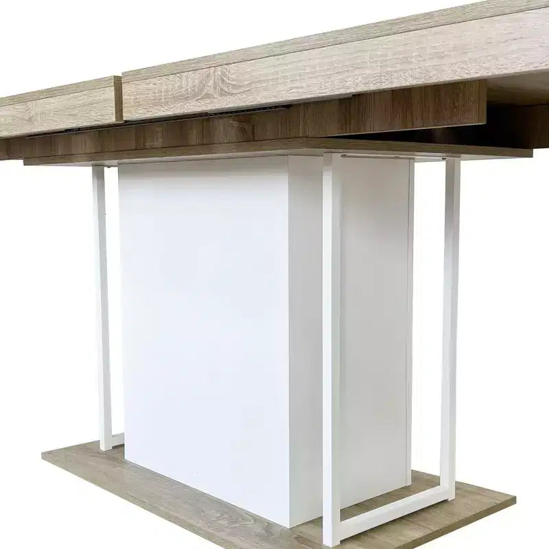 Homy Casa Extendable Dining Table, Oak and White  Modern Expandable Design