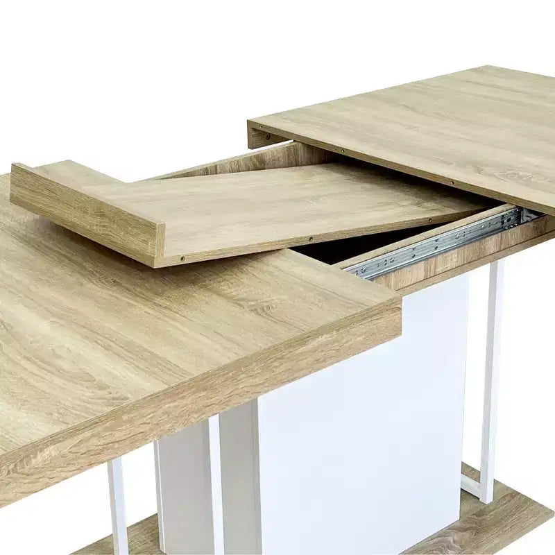 Homy Casa Extendable Dining Table, Oak and White  Modern Expandable Design
