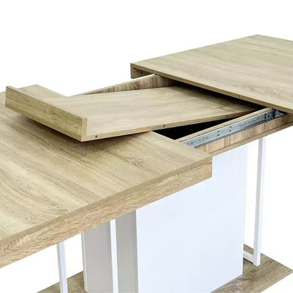 Homy Casa Extendable Dining Table, Oak and White  Modern Expandable Design