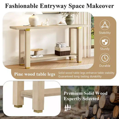 Okak 63IN Modern Narrow Console Table, Entryway Table with Metal Accents and Open Shelf, Accent Table for Living Room, Hallway, Natural