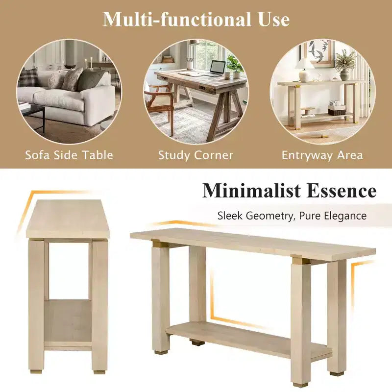 Okak 63IN Modern Narrow Console Table, Entryway Table with Metal Accents and Open Shelf, Accent Table for Living Room, Hallway, Natural