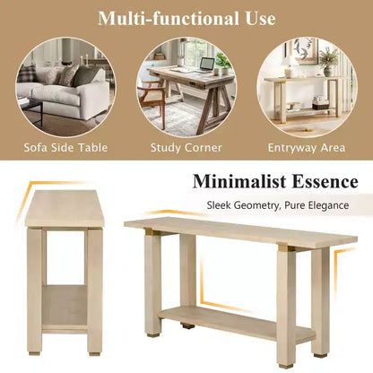 Okak 63IN Modern Narrow Console Table, Entryway Table with Metal Accents and Open Shelf, Accent Table for Living Room, Hallway, Natural