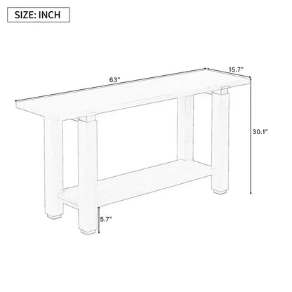 Okak 63IN Modern Narrow Console Table, Entryway Table with Metal Accents and Open Shelf, Accent Table for Living Room, Hallway, Natural