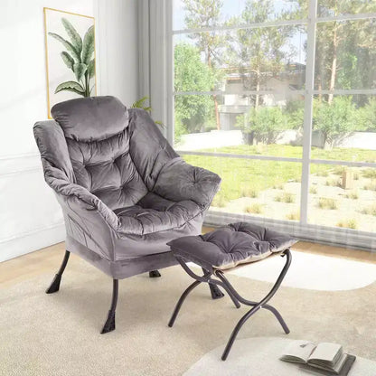 COZONY lazy chair with ottoman and pillow, comfy lounge chair with side pocket for living room bedroom office