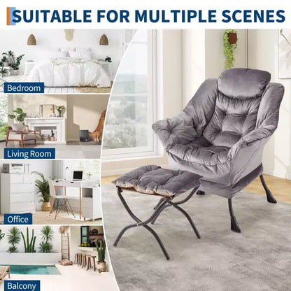 COZONY lazy chair with ottoman and pillow, comfy lounge chair with side pocket for living room bedroom office