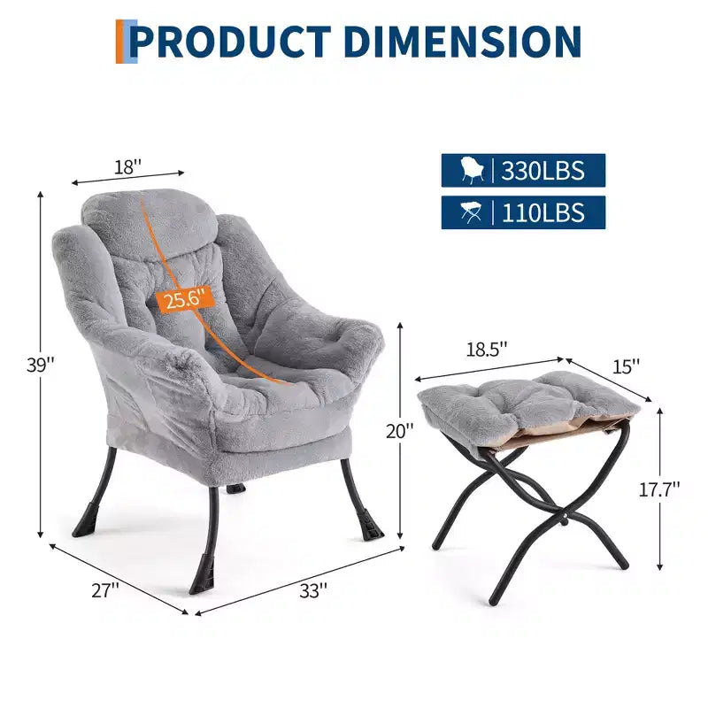 COZONY lazy chair with ottoman and pillow, comfy lounge chair with side pocket for living room bedroom office