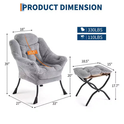 COZONY lazy chair with ottoman and pillow, comfy lounge chair with side pocket for living room bedroom office