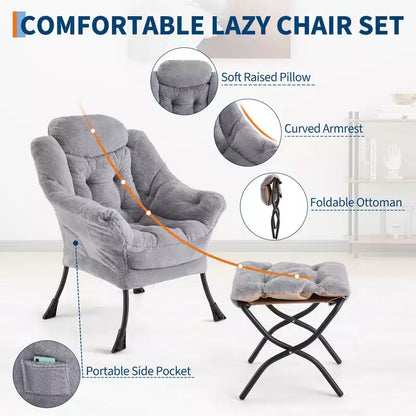 COZONY lazy chair with ottoman and pillow, comfy lounge chair with side pocket for living room bedroom office