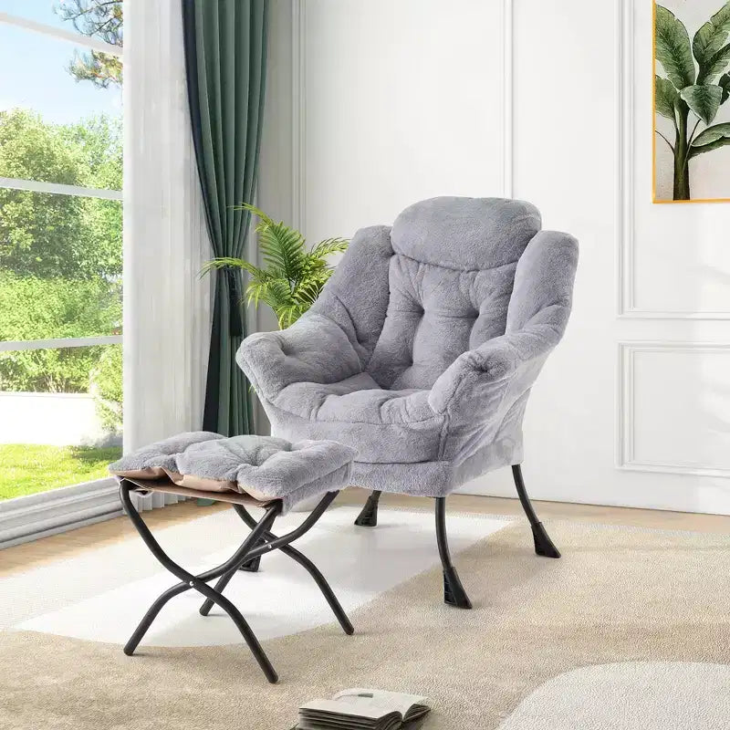 COZONY lazy chair with ottoman and pillow, comfy lounge chair with side pocket for living room bedroom office