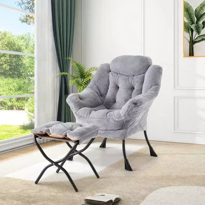 COZONY lazy chair with ottoman and pillow, comfy lounge chair with side pocket for living room bedroom office