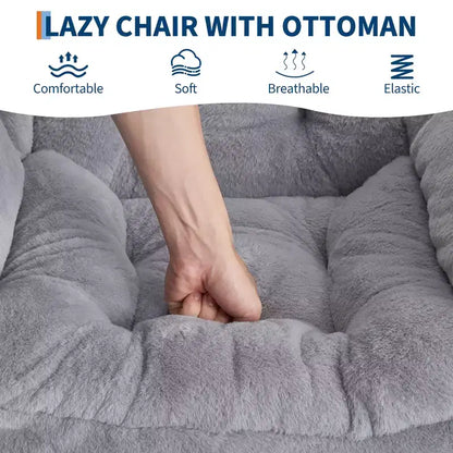 COZONY lazy chair with ottoman and pillow, comfy lounge chair with side pocket for living room bedroom office