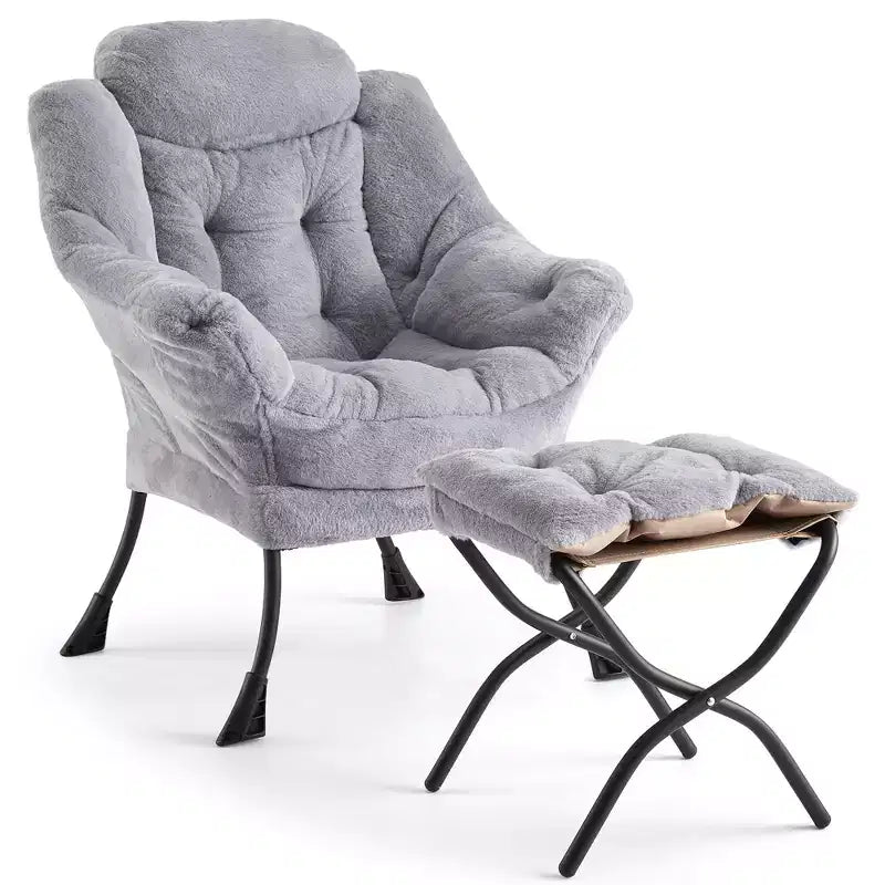 COZONY lazy chair with ottoman and pillow, comfy lounge chair with side pocket for living room bedroom office