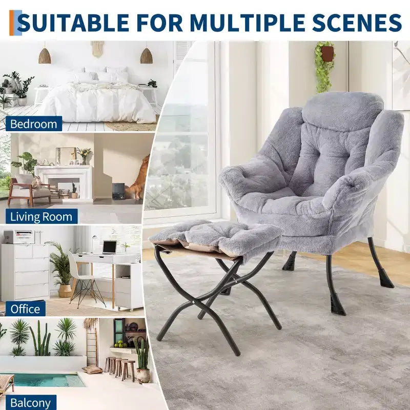 COZONY lazy chair with ottoman and pillow, comfy lounge chair with side pocket for living room bedroom office
