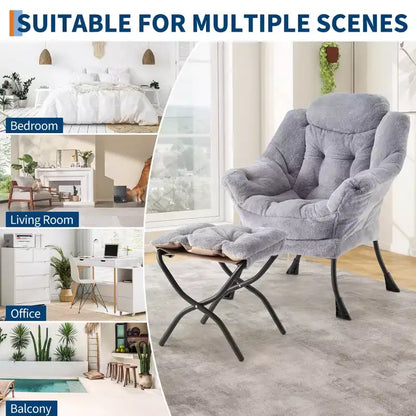 COZONY lazy chair with ottoman and pillow, comfy lounge chair with side pocket for living room bedroom office