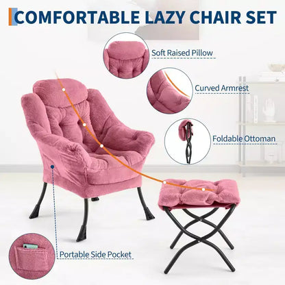 COZONY lazy chair with ottoman and pillow, comfy lounge chair with side pocket for living room bedroom office