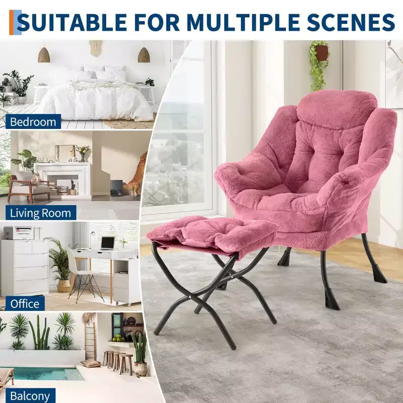 COZONY lazy chair with ottoman and pillow, comfy lounge chair with side pocket for living room bedroom office