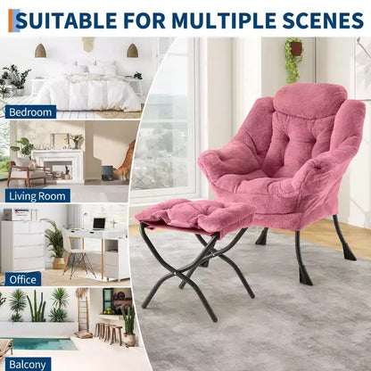 COZONY lazy chair with ottoman and pillow, comfy lounge chair with side pocket for living room bedroom office