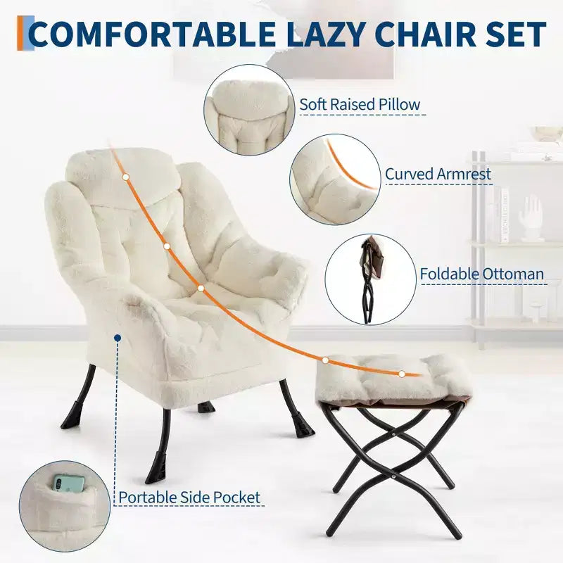 COZONY lazy chair with ottoman and pillow, comfy lounge chair with side pocket for living room bedroom office