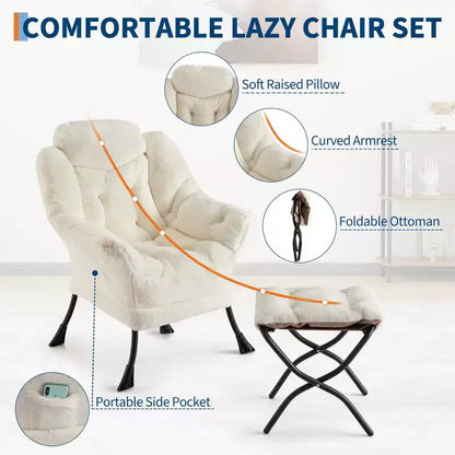 COZONY lazy chair with ottoman and pillow, comfy lounge chair with side pocket for living room bedroom office