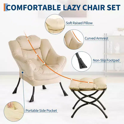 COZONY lazy chair with ottoman and pillow, comfy lounge chair with side pocket for living room bedroom office