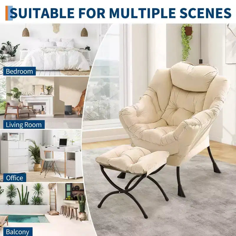 COZONY lazy chair with ottoman and pillow, comfy lounge chair with side pocket for living room bedroom office