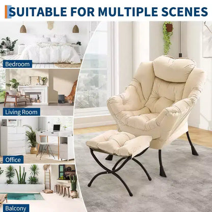 COZONY lazy chair with ottoman and pillow, comfy lounge chair with side pocket for living room bedroom office
