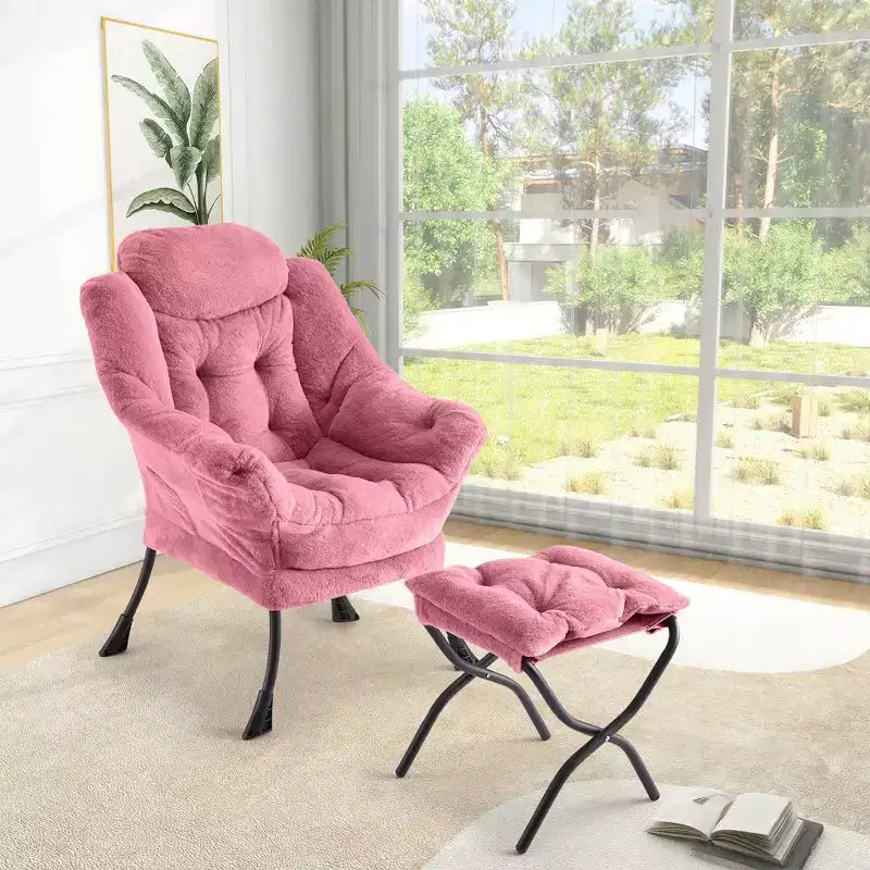 COZONY lazy chair with ottoman and pillow, comfy lounge chair with side pocket for living room bedroom office