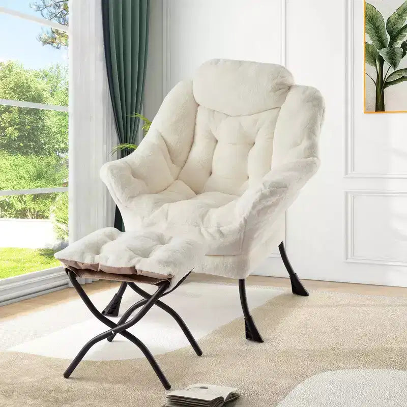 COZONY lazy chair with ottoman and pillow, comfy lounge chair with side pocket for living room bedroom office