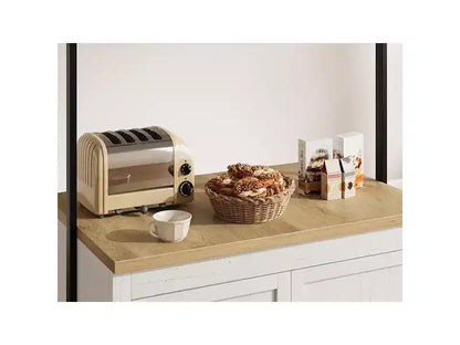 PB Series Panel Island Cabinet: 41 Inches, Vintage White Body with Natural Wood Top, Ideal for Kitchen Storage & Dining Area Use