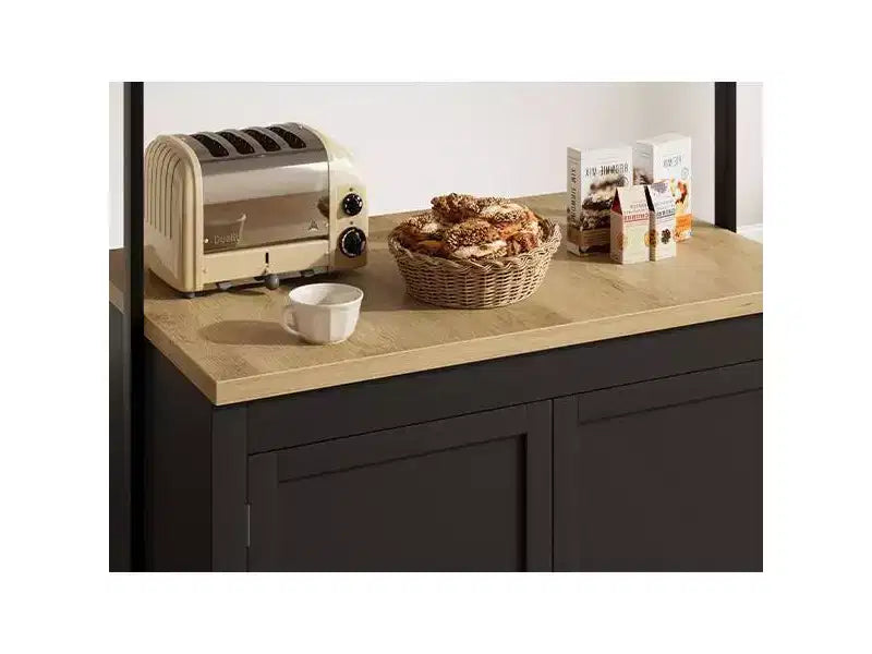 PB Series Panel Island Cabinet: 41 Inches, Vintage White Body with Natural Wood Top, Ideal for Kitchen Storage & Dining Area Use