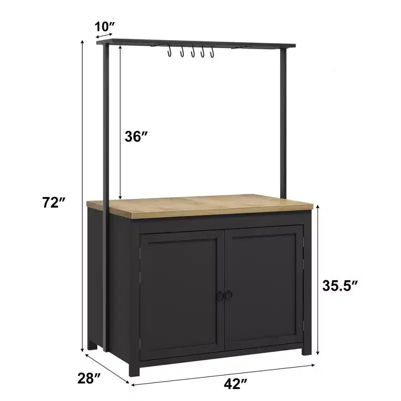 PB Series Panel Island Cabinet: 41 Inches, Vintage White Body with Natural Wood Top, Ideal for Kitchen Storage & Dining Area Use