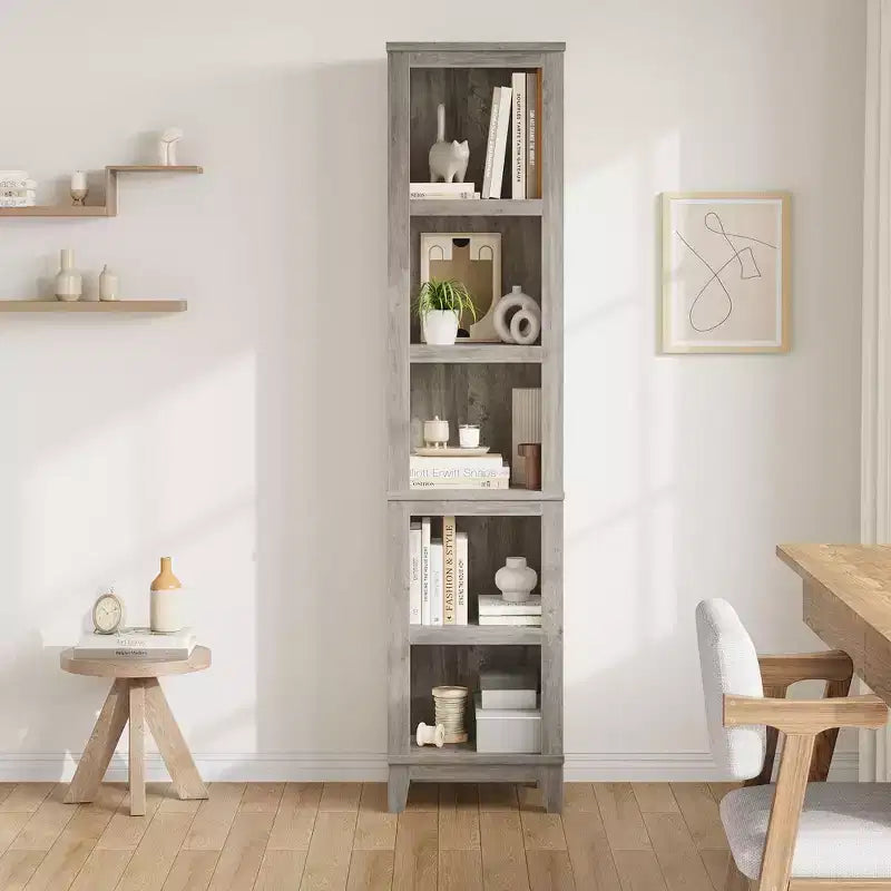 Bookcase 5-Tier Farmhouse Bookshelf Wooden Bookcase Rustic Vintage Multi-Tier Oak Bookcase for Home Office, Living Room, Bedroom